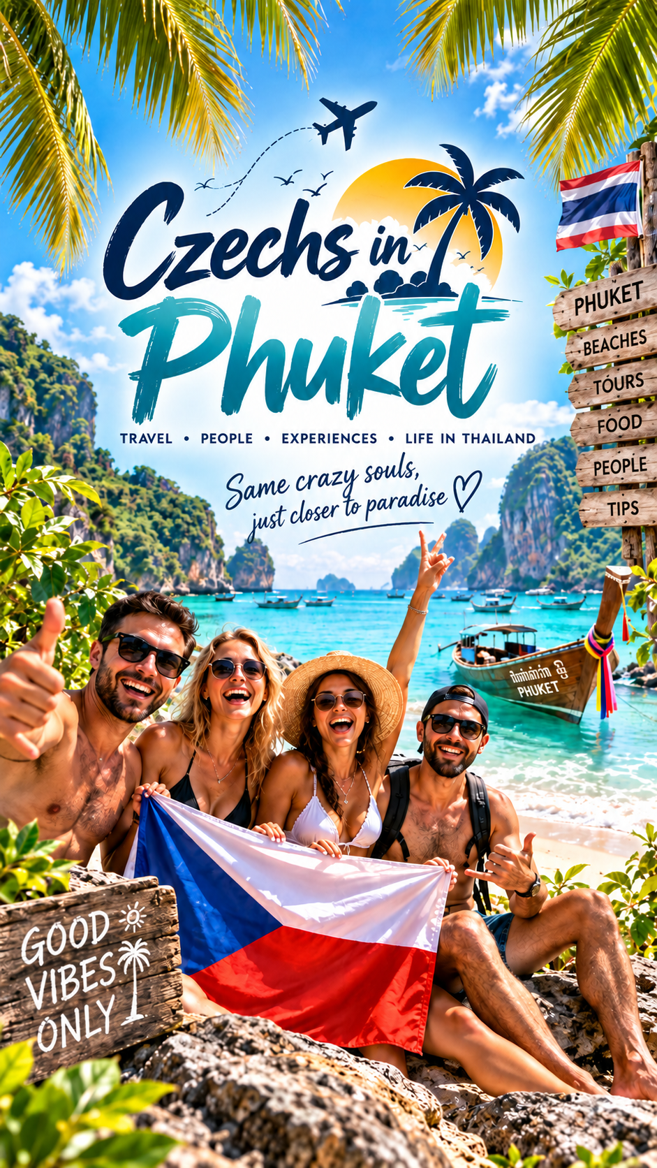 Czech travelers on a tropical Phuket beach